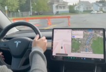 Полноценный автономный привод Tesla Beta 10.69 барьер